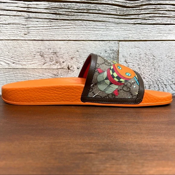 Gucci Donald Duck Beige Slide Disney GG Supreme Size 38 7.5 Sandal Orange 649655 - Picture 8 of 17